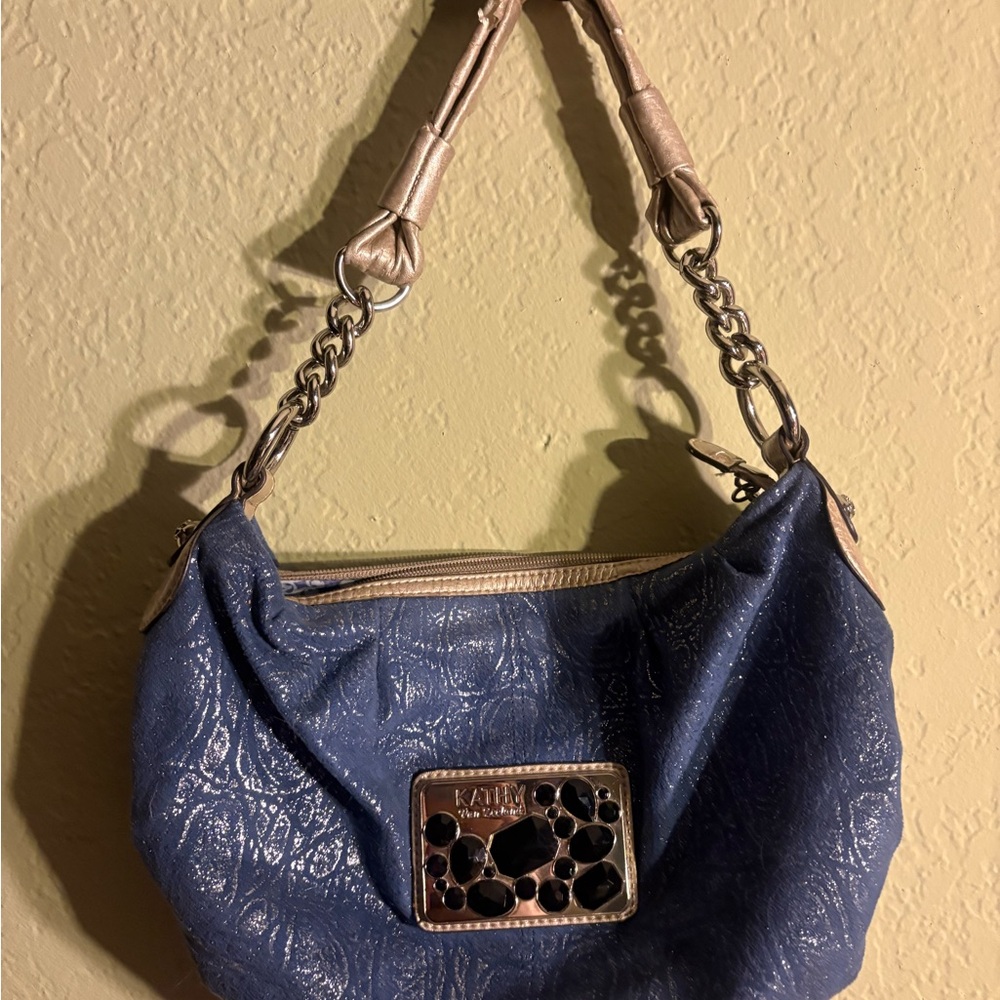 Kathy Van Zeeland Navy and Gold Shoulder Bag